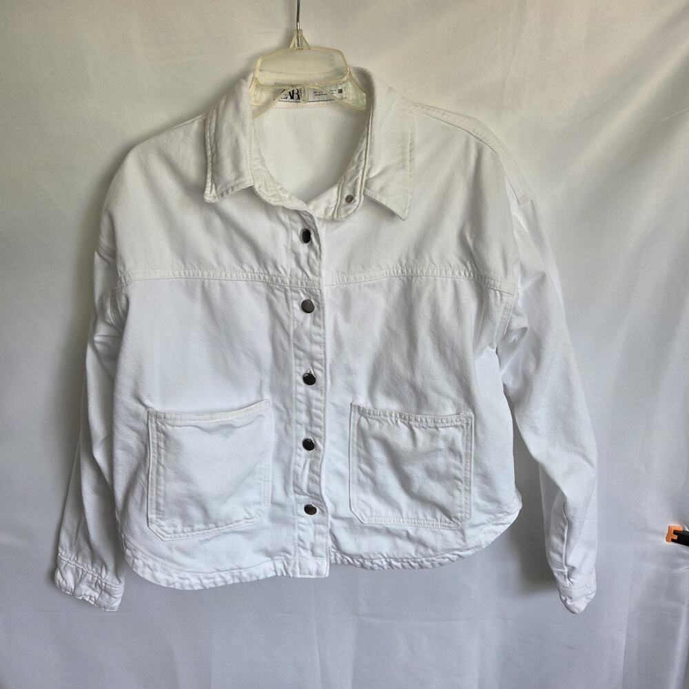 Zara White Denim Utility Chore Jacket – Women's Size Small